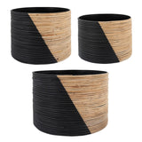 Contemporary Set of 3 -  2-tone Wicker Planters, Black