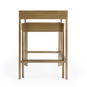 Butler Specialty Lenny 2 Piece Glass Nesting Tables XRT Antique Gold Stainless Steel & Glass 5636226-BUTLER