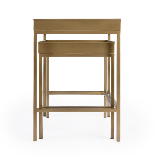 Butler Specialty Lenny 2 Piece Glass Nesting Tables XRT Antique Gold Stainless Steel & Glass 5636226-BUTLER