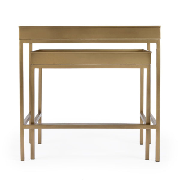 Butler Specialty Lenny 2 Piece Glass Nesting Tables XRT Antique Gold Stainless Steel & Glass 5636226-BUTLER