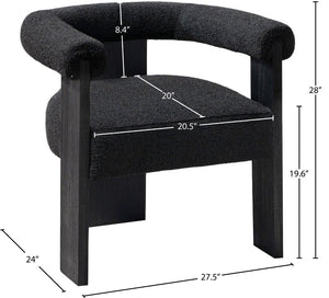 Barrel Boucle Fabric / Rubberwood / Foam Mid-Century Black Boucle Fabric Dining Chair - 27.5" W x 24" D x 28" H