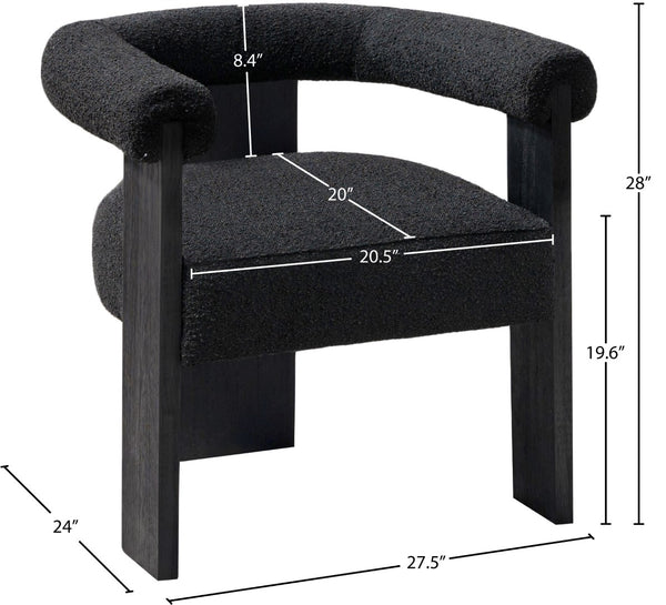 Barrel Boucle Fabric / Rubberwood / Foam Mid-Century Black Boucle Fabric Dining Chair - 27.5" W x 24" D x 28" H