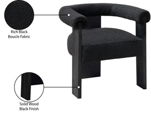 Barrel Boucle Fabric / Rubberwood / Foam Mid-Century Black Boucle Fabric Dining Chair - 27.5" W x 24" D x 28" H