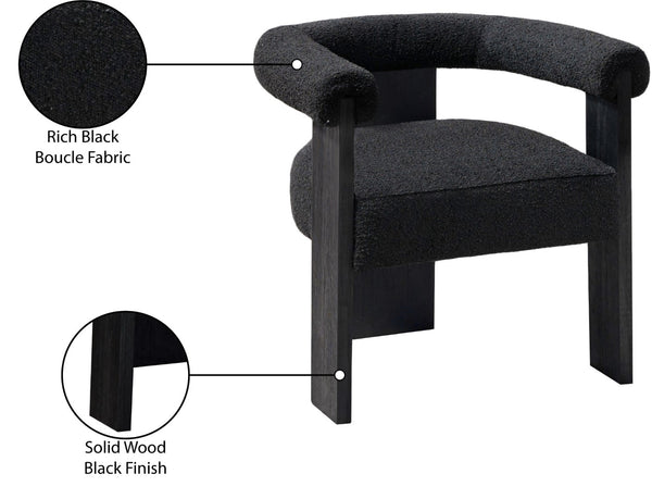 Barrel Boucle Fabric / Rubberwood / Foam Mid-Century Black Boucle Fabric Dining Chair - 27.5" W x 24" D x 28" H