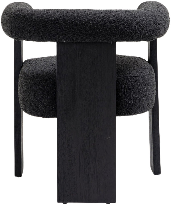Barrel Boucle Fabric / Rubberwood / Foam Mid-Century Black Boucle Fabric Dining Chair - 27.5" W x 24" D x 28" H