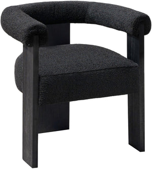 Barrel Boucle Fabric / Rubberwood / Foam Mid-Century Black Boucle Fabric Dining Chair - 27.5" W x 24" D x 28" H