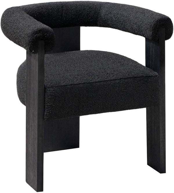 Barrel Boucle Fabric / Rubberwood / Foam Mid-Century Black Boucle Fabric Dining Chair - 27.5" W x 24" D x 28" H