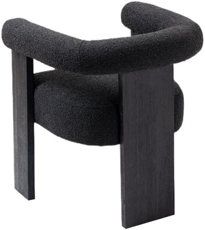 Barrel Boucle Fabric / Rubberwood / Foam Mid-Century Black Boucle Fabric Dining Chair - 27.5" W x 24" D x 28" H