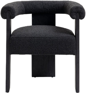 Barrel Boucle Fabric / Rubberwood / Foam Mid-Century Black Boucle Fabric Dining Chair - 27.5" W x 24" D x 28" H