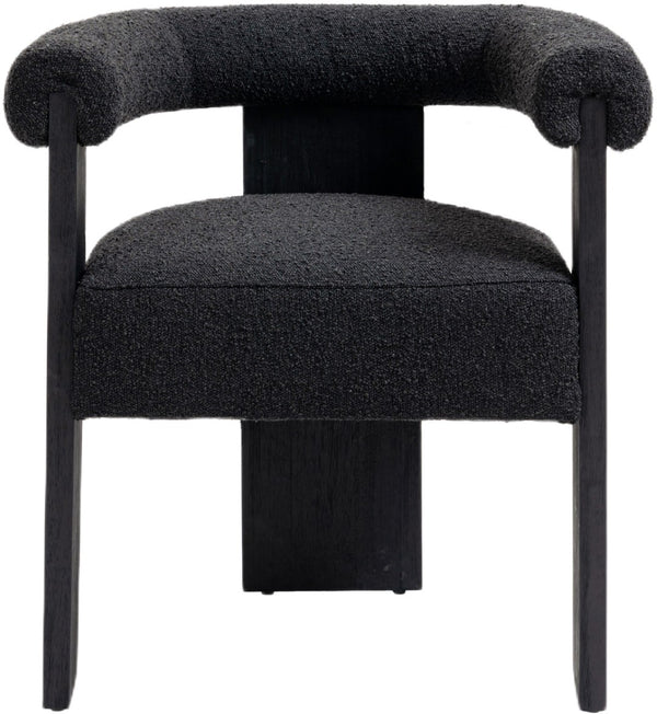 Barrel Boucle Fabric / Rubberwood / Foam Mid-Century Black Boucle Fabric Dining Chair - 27.5" W x 24" D x 28" H