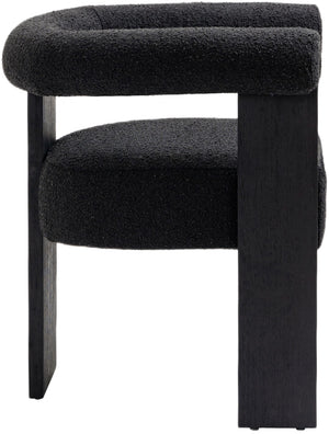 Barrel Boucle Fabric / Rubberwood / Foam Mid-Century Black Boucle Fabric Dining Chair - 27.5" W x 24" D x 28" H