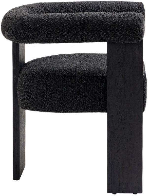 Barrel Boucle Fabric / Rubberwood / Foam Mid-Century Black Boucle Fabric Dining Chair - 27.5" W x 24" D x 28" H