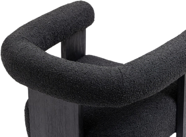 Barrel Boucle Fabric / Rubberwood / Foam Mid-Century Black Boucle Fabric Dining Chair - 27.5" W x 24" D x 28" H