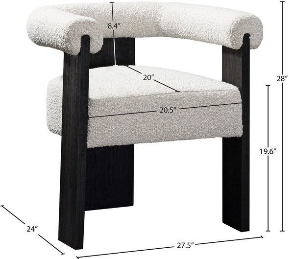Barrel Boucle Fabric / Rubberwood / Foam Mid-Century Cream Boucle Fabric Dining Chair - 27.5" W x 24" D x 28" H