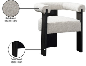 Barrel Boucle Fabric / Rubberwood / Foam Mid-Century Cream Boucle Fabric Dining Chair - 27.5" W x 24" D x 28" H