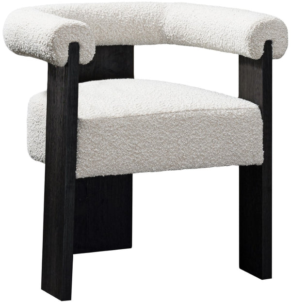 Barrel Boucle Fabric / Rubberwood / Foam Mid-Century Cream Boucle Fabric Dining Chair - 27.5" W x 24" D x 28" H