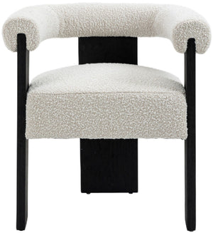 Barrel Boucle Fabric / Rubberwood / Foam Mid-Century Cream Boucle Fabric Dining Chair - 27.5" W x 24" D x 28" H