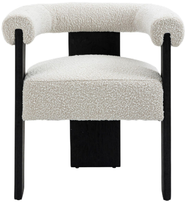 Barrel Boucle Fabric / Rubberwood / Foam Mid-Century Cream Boucle Fabric Dining Chair - 27.5" W x 24" D x 28" H