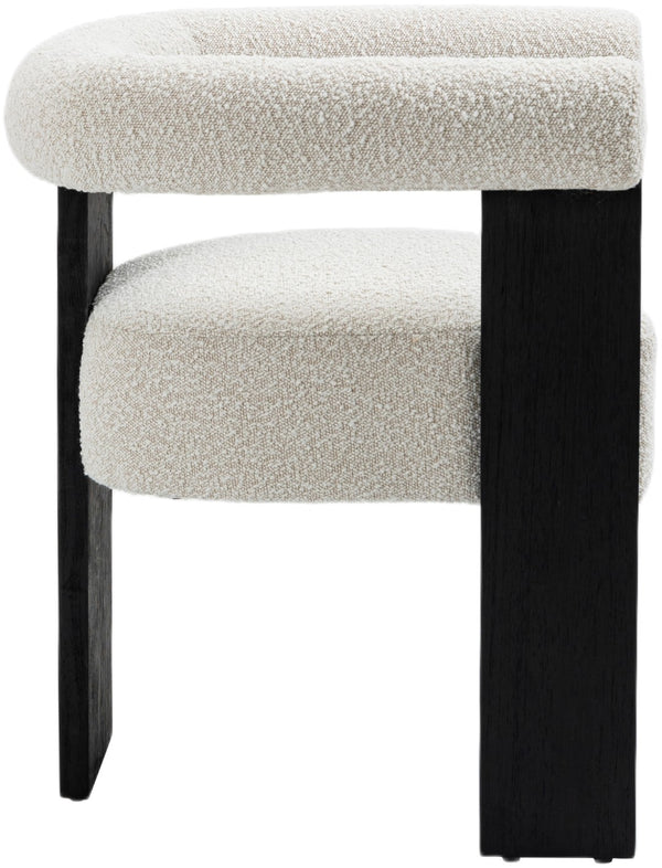 Barrel Boucle Fabric / Rubberwood / Foam Mid-Century Cream Boucle Fabric Dining Chair - 27.5" W x 24" D x 28" H