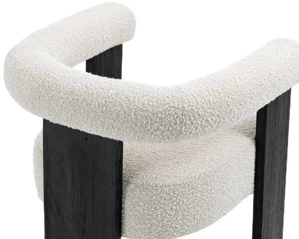 Barrel Boucle Fabric / Rubberwood / Foam Mid-Century Cream Boucle Fabric Dining Chair - 27.5" W x 24" D x 28" H