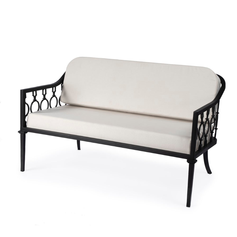 Butler Specialty Southport Iron Upholstered Outdoor Loveseat XRT Black Iron, Plyboard, Foam, Fabric 5660437-BUTLER