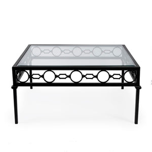 Butler Specialty Southport Iron Upholstered Outdoor Coffee Table XRT Black Iron, Clear Glass 5663437-BUTLER