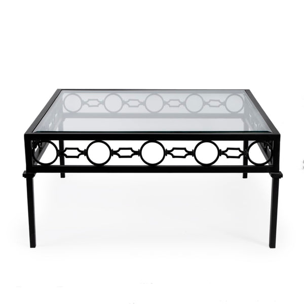 Butler Specialty Southport Iron Upholstered Outdoor Coffee Table XRT Black Iron, Clear Glass 5663437-BUTLER