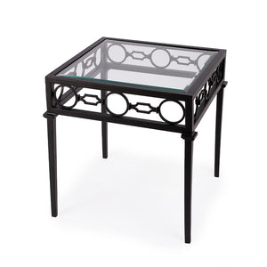 Butler Specialty Southport Iron Upholstered Outdoor End Table XRT Black Iron, Clear Glass 5664437-BUTLER
