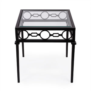 Butler Specialty Southport Iron Upholstered Outdoor End Table XRT Black Iron, Clear Glass 5664437-BUTLER
