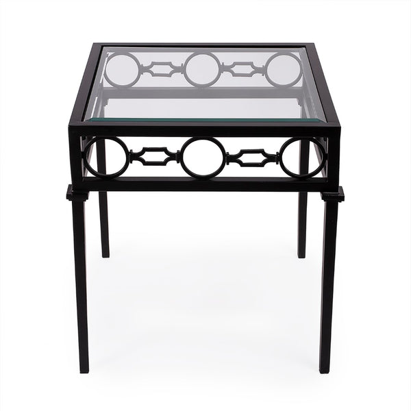 Butler Specialty Southport Iron Upholstered Outdoor End Table XRT Black Iron, Clear Glass 5664437-BUTLER