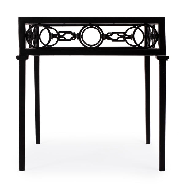 Butler Specialty Southport Iron Upholstered Outdoor End Table XRT Black Iron, Clear Glass 5664437-BUTLER