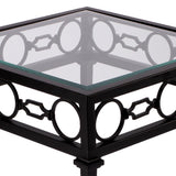 Butler Specialty Southport Iron Upholstered Outdoor End Table XRT Black Iron, Clear Glass 5664437-BUTLER