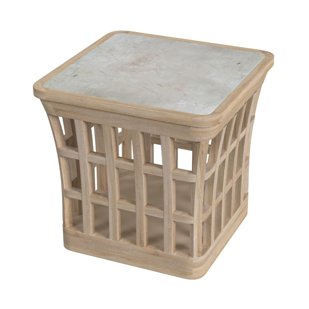Butler Specialty Monhegan Outdoor Teak and Marble End Table XRT Natural Teak Teak wood, marble 5665436-BUTLER