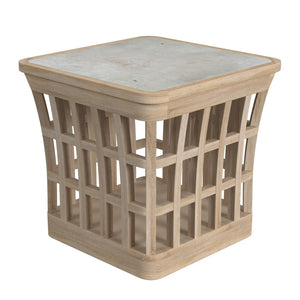 Butler Specialty Monhegan Outdoor Teak and Marble End Table XRT Natural Teak Teak wood, marble 5665436-BUTLER