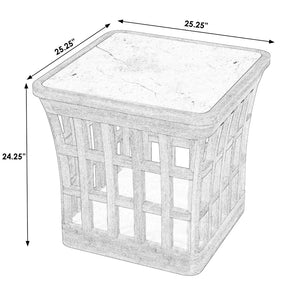 Butler Specialty Monhegan Outdoor Teak and Marble End Table XRT Natural Teak Teak wood, marble 5665436-BUTLER