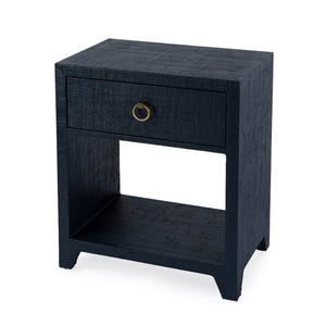Butler Specialty Bar Harbor Raffia 1 Drawer Nighstand XRT Dark Navy Raffia Gmelina Solids, MDF, Oak Veneer, Saguran and Zinc Handle 5669410-BUTLER