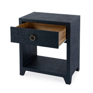 Butler Specialty Bar Harbor Raffia 1 Drawer Nighstand XRT Dark Navy Raffia Gmelina Solids, MDF, Oak Veneer, Saguran and Zinc Handle 5669410-BUTLER