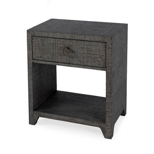 Butler Specialty Bar Harbor Raffia 1 Drawer Nighstand XRT Charcoal Raffia Gmelina Solids, MDF, Oak Veneer, Saguran and Zinc Handle 5669420-BUTLER