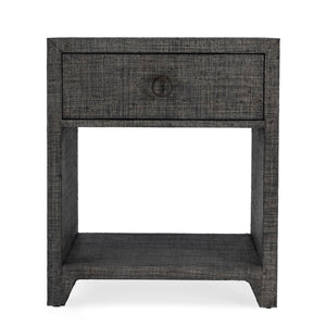 Butler Specialty Bar Harbor Raffia 1 Drawer Nighstand XRT Charcoal Raffia Gmelina Solids, MDF, Oak Veneer, Saguran and Zinc Handle 5669420-BUTLER