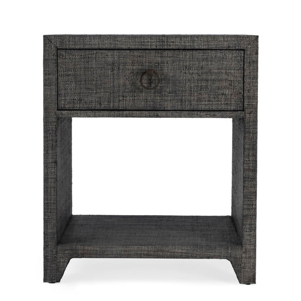 Butler Specialty Bar Harbor Raffia 1 Drawer Nighstand XRT Charcoal Raffia Gmelina Solids, MDF, Oak Veneer, Saguran and Zinc Handle 5669420-BUTLER