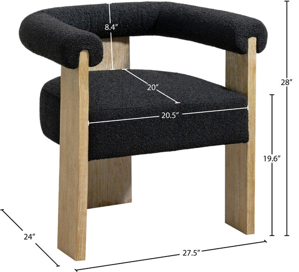 Barrel Boucle Fabric / Rubberwood / Foam Mid-Century Black Boucle Fabric Dining Chair - 27.5" W x 24" D x 28" H