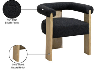 Barrel Boucle Fabric / Rubberwood / Foam Mid-Century Black Boucle Fabric Dining Chair - 27.5" W x 24" D x 28" H