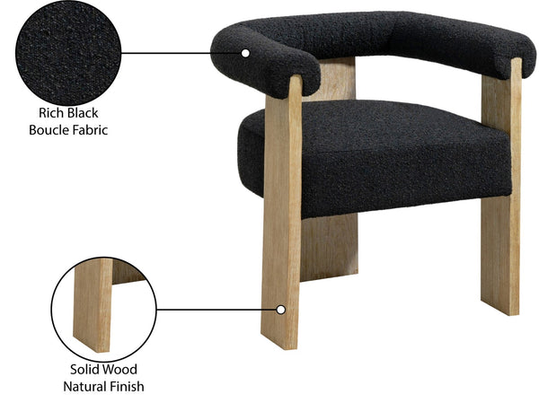 Barrel Boucle Fabric / Rubberwood / Foam Mid-Century Black Boucle Fabric Dining Chair - 27.5" W x 24" D x 28" H
