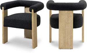 Barrel Boucle Fabric / Rubberwood / Foam Mid-Century Black Boucle Fabric Dining Chair - 27.5" W x 24" D x 28" H