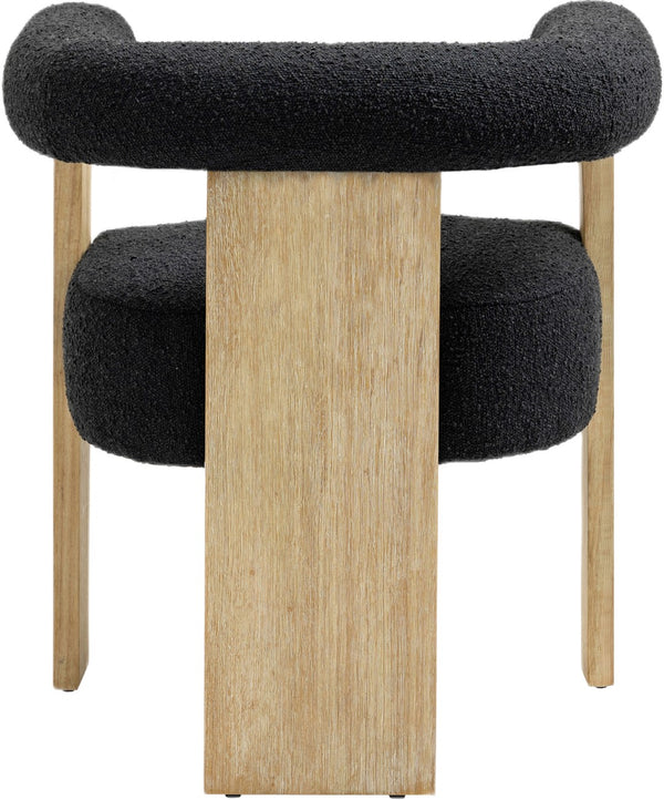 Barrel Boucle Fabric / Rubberwood / Foam Mid-Century Black Boucle Fabric Dining Chair - 27.5" W x 24" D x 28" H
