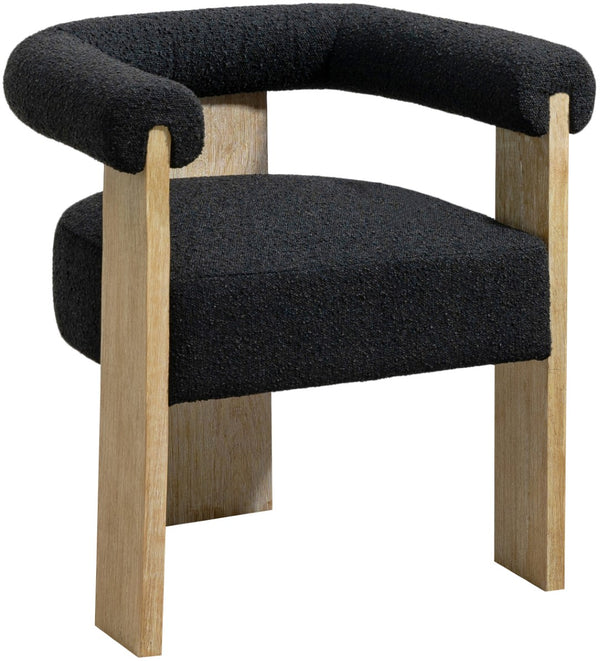 Barrel Boucle Fabric / Rubberwood / Foam Mid-Century Black Boucle Fabric Dining Chair - 27.5" W x 24" D x 28" H