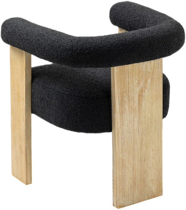 Barrel Boucle Fabric / Rubberwood / Foam Mid-Century Black Boucle Fabric Dining Chair - 27.5" W x 24" D x 28" H