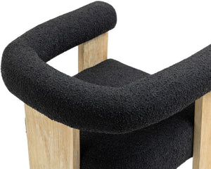 Barrel Boucle Fabric / Rubberwood / Foam Mid-Century Black Boucle Fabric Dining Chair - 27.5" W x 24" D x 28" H