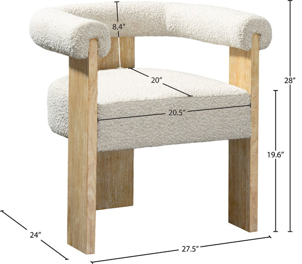 Barrel Boucle Fabric / Rubberwood / Foam Mid-Century Cream Boucle Fabric Dining Chair - 27.5" W x 24" D x 28" H