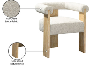 Barrel Boucle Fabric / Rubberwood / Foam Mid-Century Cream Boucle Fabric Dining Chair - 27.5" W x 24" D x 28" H